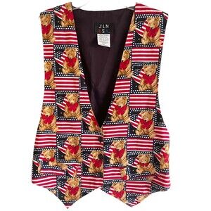JLN USA American Patriotic Vest Unisex Size M Suit Top Novelty Print Teddy Bear